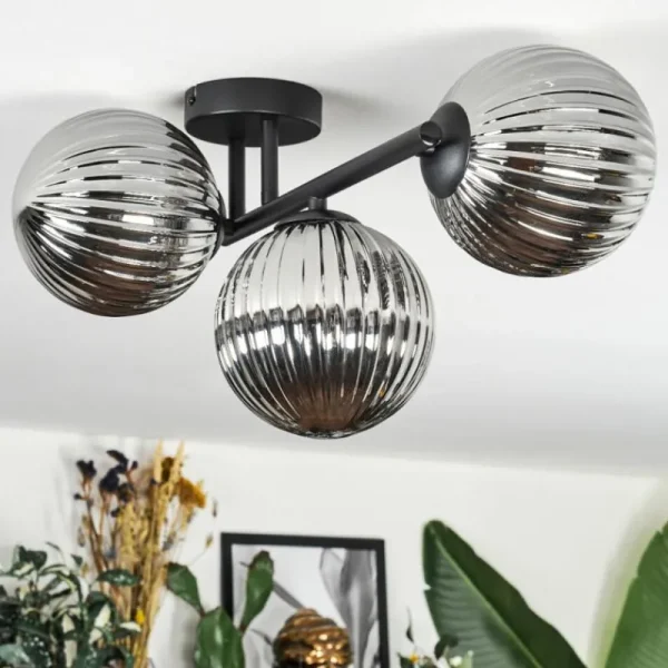 hofstein Chehalis Plafonnier, Boule lumineuse Fumé, 3 lumières* Lampes Modernes