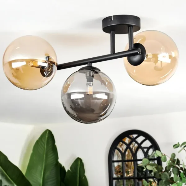 hofstein Chehalis Plafonnier, Boule lumineuse Ambre, Fumé, 3 lumières* Lampes Modernes