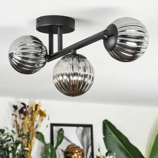 hofstein Chehalis Plafonnier, Boule lumineuse Fumé, 3 lumières* Lampes Modernes