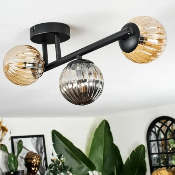 hofstein Chehalis Plafonnier, Boule lumineuse Ambre, Fumé, 3 lumières* Lampes Modernes