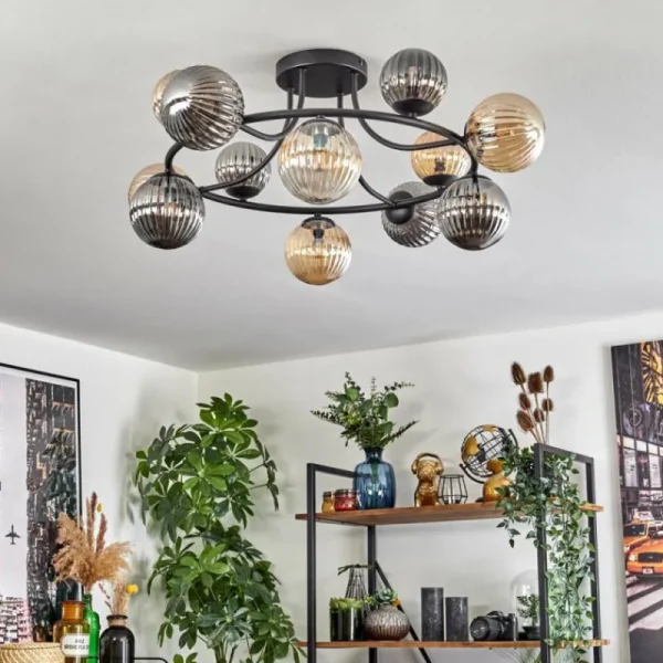 hofstein Chehalis Plafonnier, Boule lumineuse 76 cm Ambre, Fumé, 12 lumières* Lampes Modernes