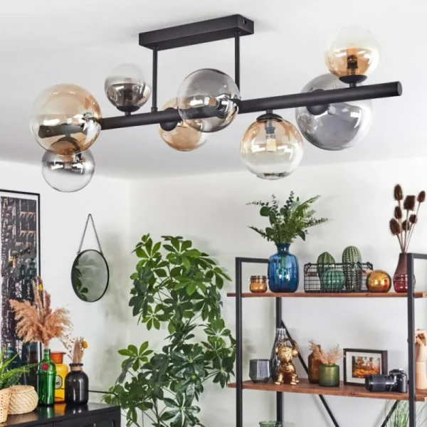 hofstein Chehalis Plafonnier, Boule lumineuse Ambre, Clair, Fumé, 8 lumières* Lampes Modernes