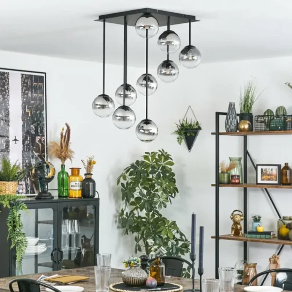 hofstein Chehalis Plafonnier, Boule lumineuse Clair, Fumé, 9 lumières* Lampes Modernes