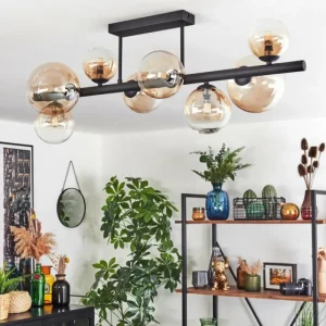 hofstein Chehalis Plafonnier, Boule lumineuse Ambre, Clair, 8 lumières* Lampes En Verre