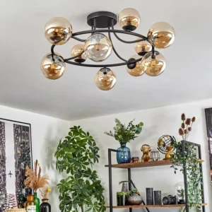 hofstein Chehalis Plafonnier, Boule lumineuse 76 cm Ambre, 12 lumières* Lampes En Verre