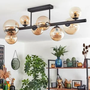 hofstein Chehalis Plafonnier, Boule lumineuse Ambre, 8 lumières* Lampes En Verre