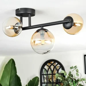 hofstein Chehalis Plafonnier, Boule lumineuse Ambre, Clair, 3 lumières* Lampes En Verre