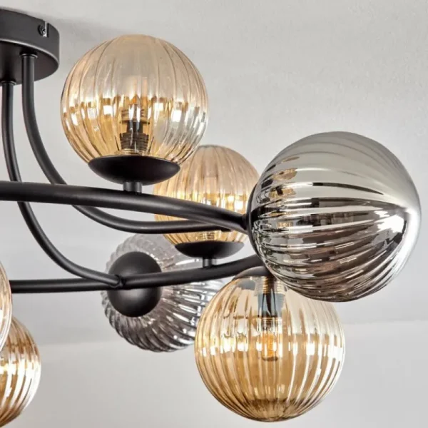 hofstein Chehalis Plafonnier, Boule lumineuse Ambre, Fumé, 12 lumières* Lampes Modernes