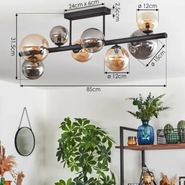 hofstein Chehalis Plafonnier, Boule lumineuse Ambre, Fumé, 8 lumières* Lampes Modernes