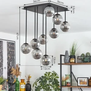 hofstein Chehalis Plafonnier, Boule lumineuse Fumé, 9 lumières* Lampes Modernes