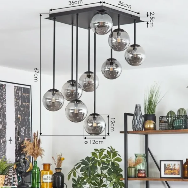 hofstein Chehalis Plafonnier, Boule lumineuse Fumé, 9 lumières* Lampes Modernes