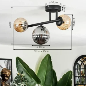 hofstein Chehalis Plafonnier, Boule lumineuse Ambre, Fumé, 3 lumières* Lampes Modernes