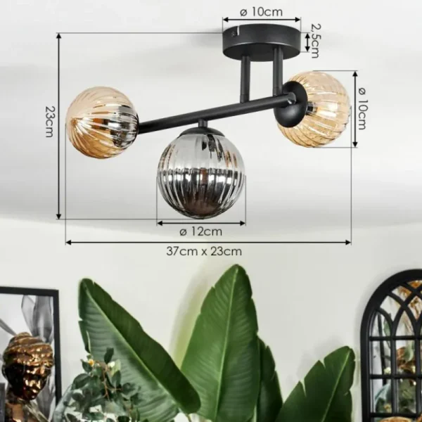 hofstein Chehalis Plafonnier, Boule lumineuse Ambre, Fumé, 3 lumières* Lampes Modernes