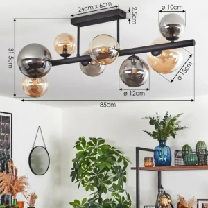 hofstein Chehalis Plafonnier, Boule lumineuse Ambre, Fumé, 8 lumières* Lampes Modernes