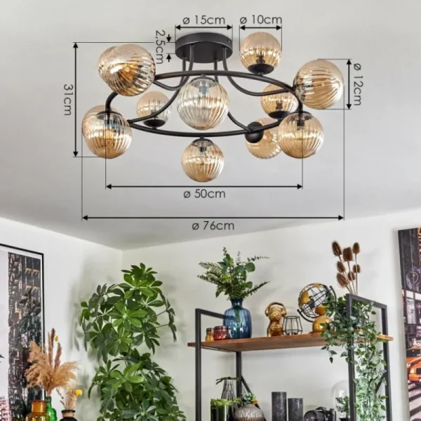 hofstein Chehalis Plafonnier, Boule lumineuse Ambre, 12 lumières* Lampes Modernes