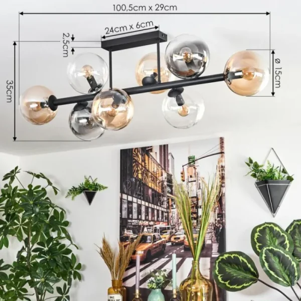 hofstein Chehalis Plafonnier, Boule lumineuse Ambre, Clair, Fumé, 8 lumières* Lampes Modernes