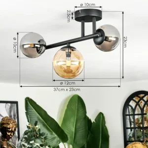 hofstein Chehalis Plafonnier, Boule lumineuse Ambre, Fumé, 3 lumières* Lampes Modernes