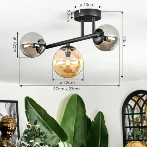 hofstein Chehalis Plafonnier, Boule lumineuse Ambre, Fumé, 3 lumières* Lampes Modernes
