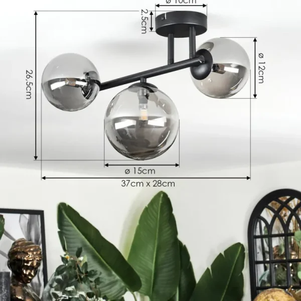 hofstein Chehalis Plafonnier, Boule lumineuse Fumé, 3 lumières* Lampes Modernes