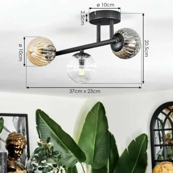 hofstein Chehalis Plafonnier, Boule lumineuse Ambre, Clair, Fumé, 3 lumières* Lampes Modernes