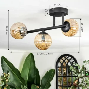 hofstein Chehalis Plafonnier, Boule lumineuse Ambre, 3 lumières* Lampes Modernes