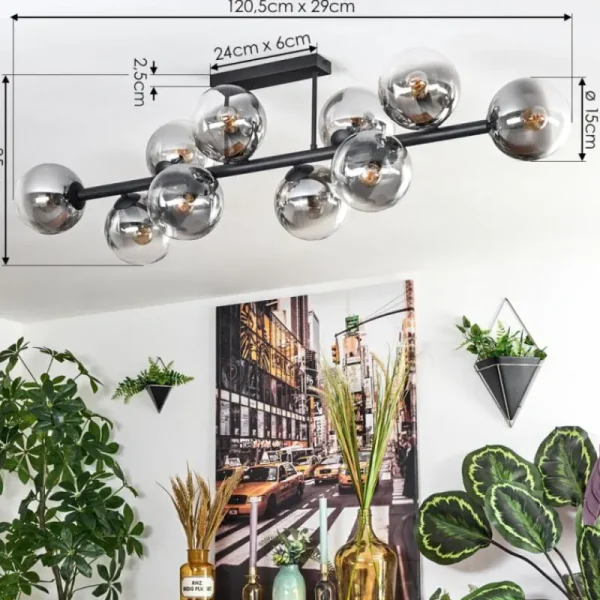 hofstein Chehalis Plafonnier, Boule lumineuse Clair, Fumé, 10 lumières* Lampes Modernes