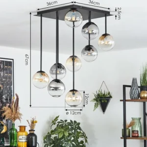 hofstein Chehalis Plafonnier, Boule lumineuse Ambre, Clair, Fumé, 9 lumières* Lampes Modernes