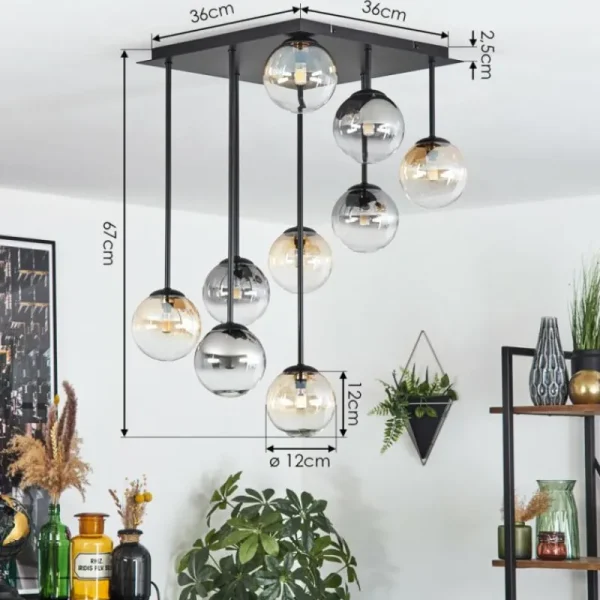 hofstein Chehalis Plafonnier, Boule lumineuse Ambre, Clair, Fumé, 9 lumières* Lampes Modernes