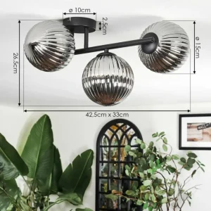 hofstein Chehalis Plafonnier, Boule lumineuse Fumé, 3 lumières* Lampes Modernes