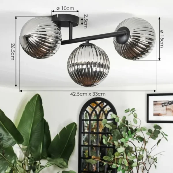 hofstein Chehalis Plafonnier, Boule lumineuse Fumé, 3 lumières* Lampes Modernes
