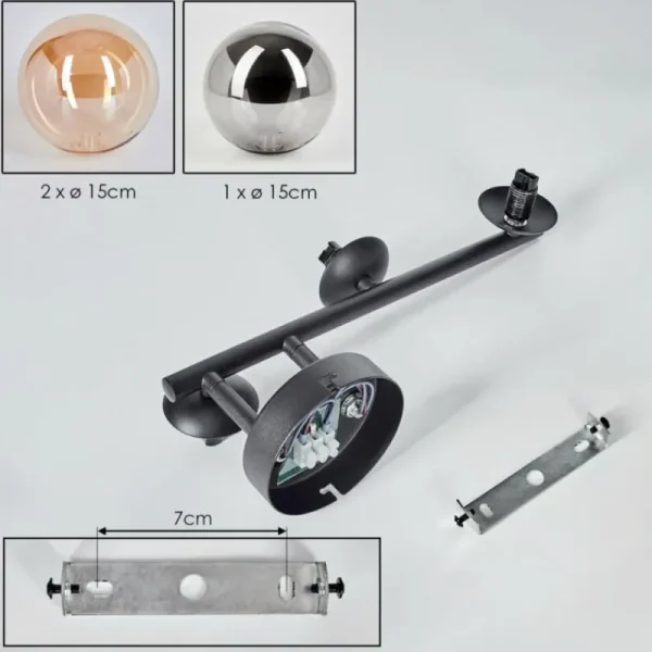 hofstein Chehalis Plafonnier, Boule lumineuse Ambre, Fumé, 3 lumières* Lampes Modernes