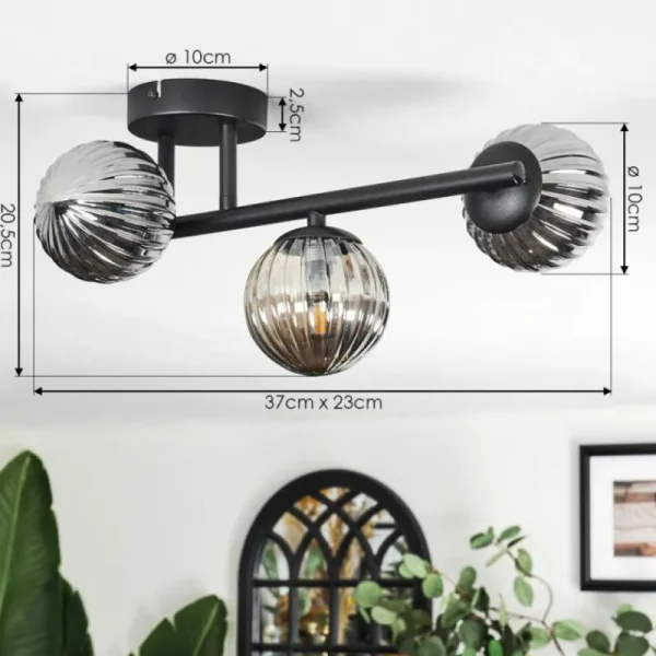 hofstein Chehalis Plafonnier, Boule lumineuse Fumé, 3 lumières* Lampes Modernes