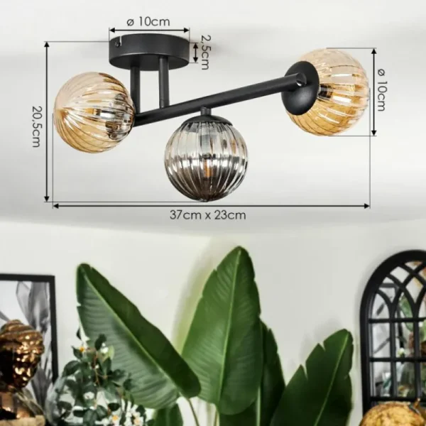 hofstein Chehalis Plafonnier, Boule lumineuse Ambre, Fumé, 3 lumières* Lampes Modernes
