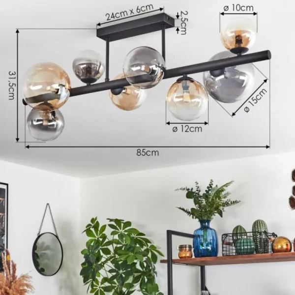 hofstein Chehalis Plafonnier, Boule lumineuse Ambre, Clair, Fumé, 8 lumières* Lampes Modernes