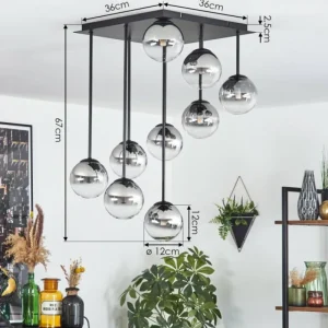 hofstein Chehalis Plafonnier, Boule lumineuse Clair, Fumé, 9 lumières* Lampes Modernes