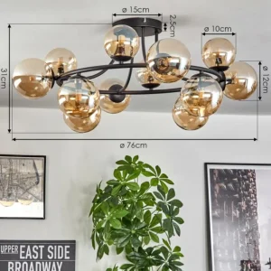hofstein Chehalis Plafonnier, Boule lumineuse 76 cm Ambre, 12 lumières* Lampes En Verre