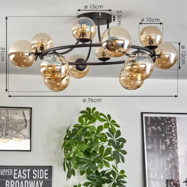 hofstein Chehalis Plafonnier, Boule lumineuse 76 cm Ambre, 12 lumières* Lampes En Verre