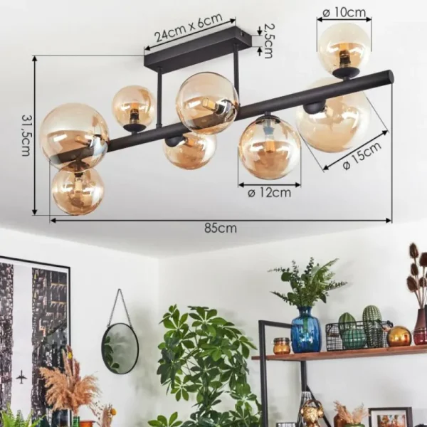 hofstein Chehalis Plafonnier, Boule lumineuse Ambre, 8 lumières* Lampes En Verre