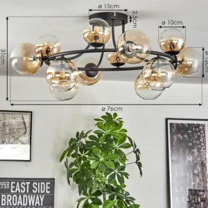 hofstein Chehalis Plafonnier, Boule lumineuse 76 cm Ambre, Clair, 12 lumières* Lampes En Verre