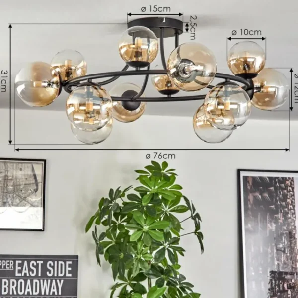 hofstein Chehalis Plafonnier, Boule lumineuse 76 cm Ambre, Clair, 12 lumières* Lampes En Verre