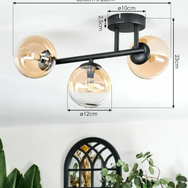 hofstein Chehalis Plafonnier, Boule lumineuse Ambre, Clair, 3 lumières* Lampes En Verre