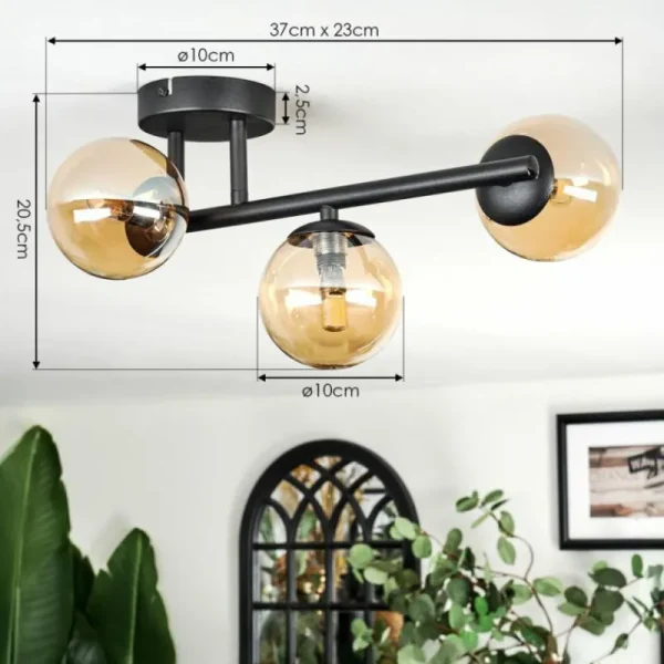 hofstein Chehalis Plafonnier, Boule lumineuse Ambre, 3 lumières* Lampes En Verre