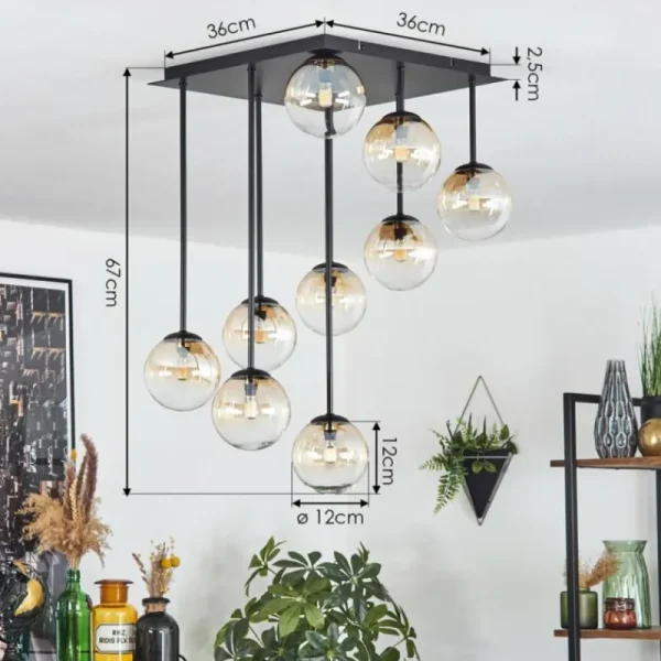 hofstein Chehalis Plafonnier, Boule lumineuse Ambre, Clair, 9 lumières* Lampes En Verre