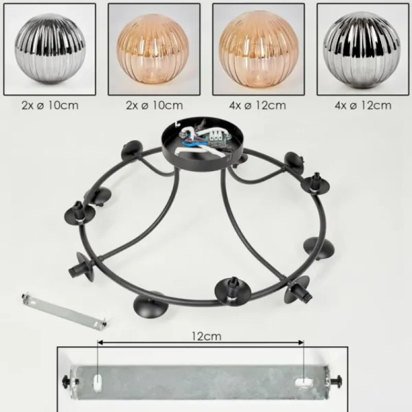 hofstein Chehalis Plafonnier, Boule lumineuse 76 cm Ambre, Fumé, 12 lumières* Lampes Modernes