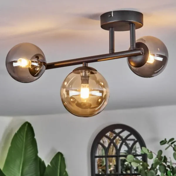 hofstein Chehalis Plafonnier, Boule lumineuse Ambre, Fumé, 3 lumières* Lampes Modernes