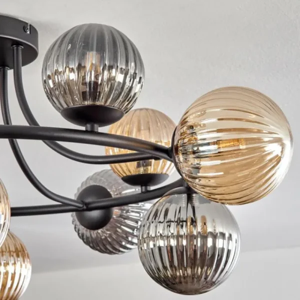 hofstein Chehalis Plafonnier, Boule lumineuse 76 cm Ambre, Fumé, 12 lumières* Lampes Modernes