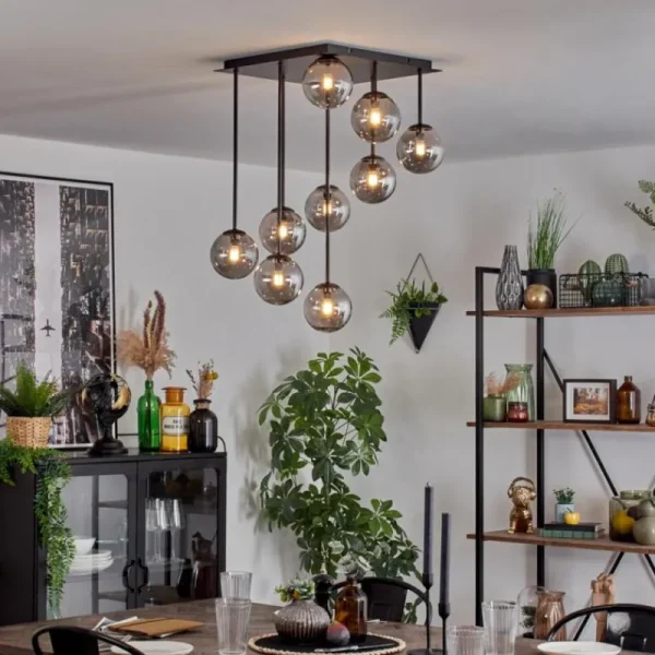 hofstein Chehalis Plafonnier, Boule lumineuse Fumé, 9 lumières* Lampes Modernes