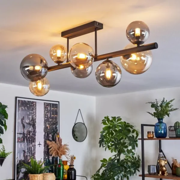 hofstein Chehalis Plafonnier, Boule lumineuse Ambre, Fumé, 8 lumières* Lampes Modernes