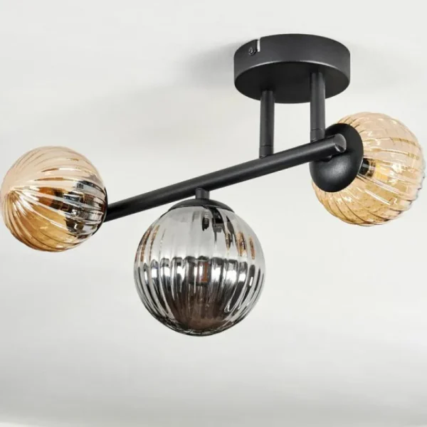 hofstein Chehalis Plafonnier, Boule lumineuse Ambre, Fumé, 3 lumières* Lampes Modernes