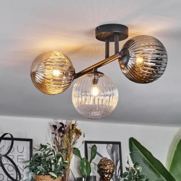hofstein Chehalis Plafonnier, Boule lumineuse Ambre, Clair, Fumé, 3 lumières* Lampes Modernes